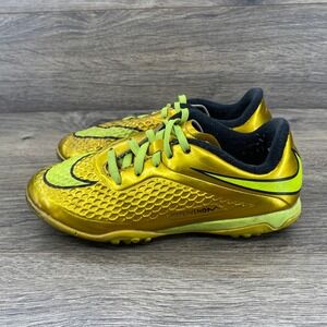 Nike Hypervenom Youth Soccer Turf Cleats Gold Lime Green Phelon TF 1Y 677582